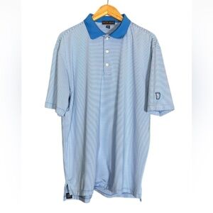 Peter Millar Summer Comfort blue and white stripe Performance Polo Size Large